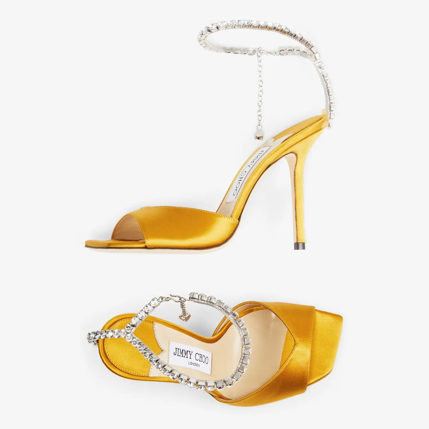 Saeda Sandal 100 水晶饰向日葵花色缎面凉鞋 夏季系列 Jimmy Choo