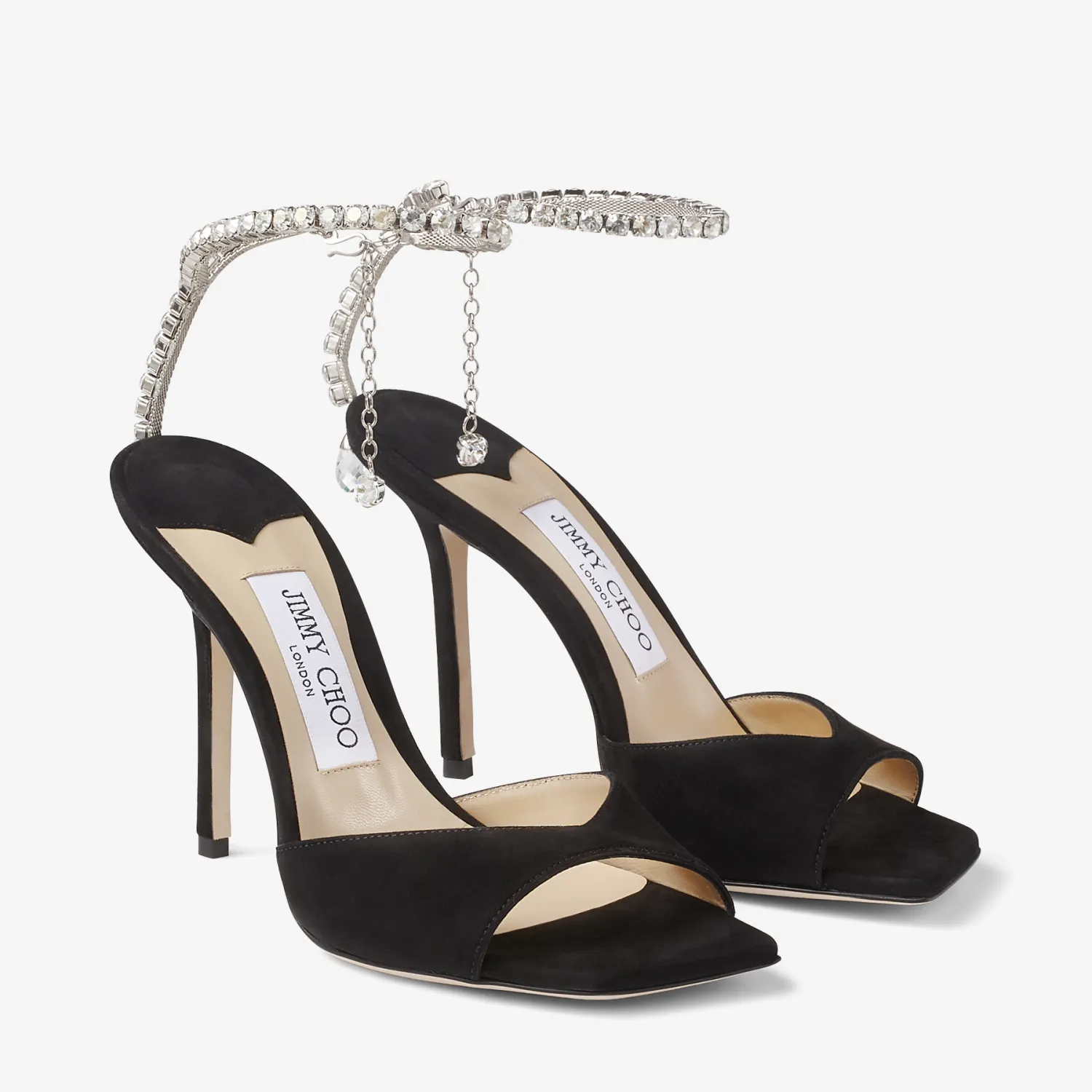 Saeda Sandal 100凉鞋 水晶饰黑色绒面革凉鞋 Jimmy Choo