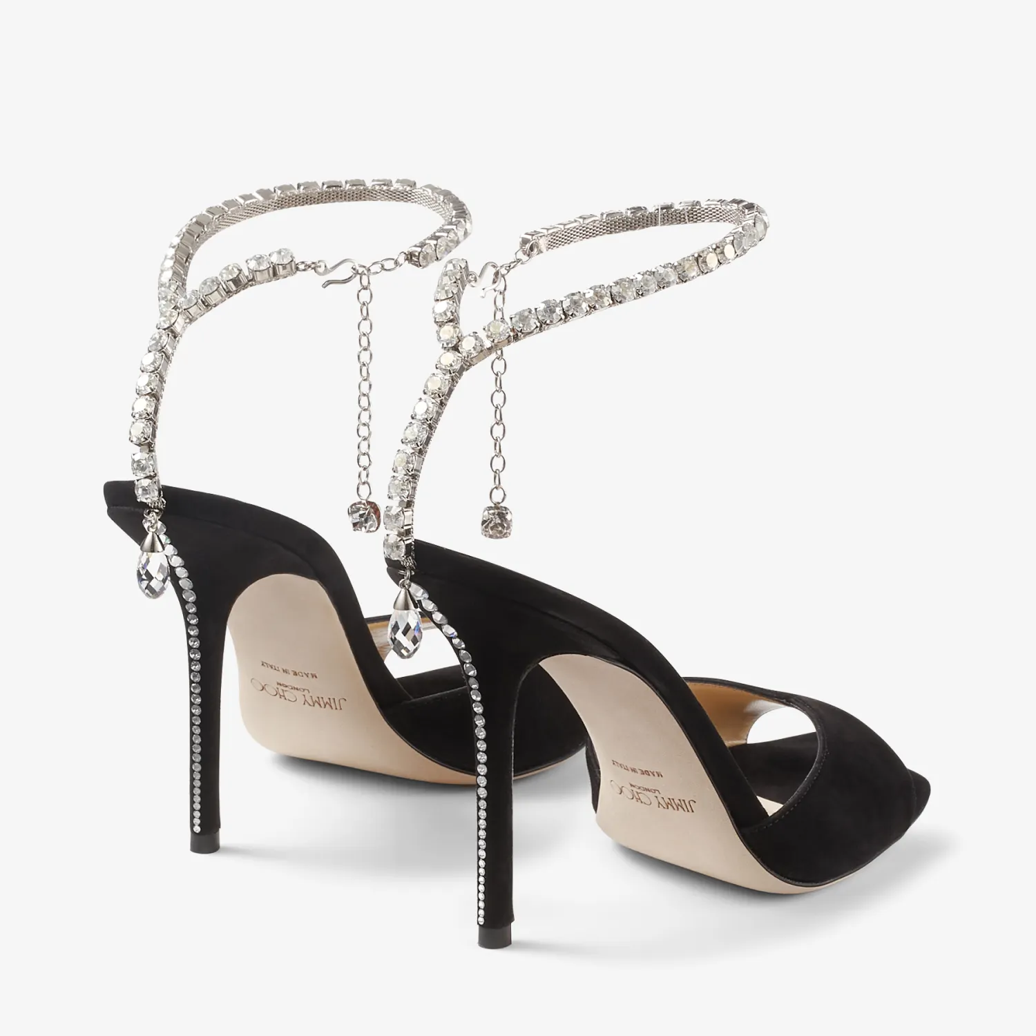 Saeda Sandal 100凉鞋 水晶饰黑色绒面革凉鞋 Jimmy Choo