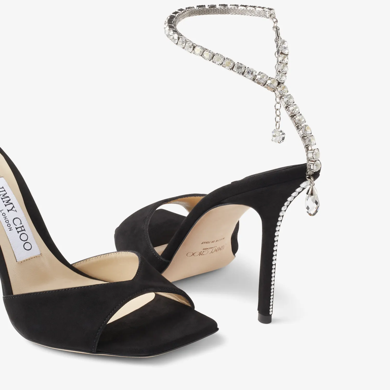 Saeda Sandal 100凉鞋 水晶饰黑色绒面革凉鞋 Jimmy Choo