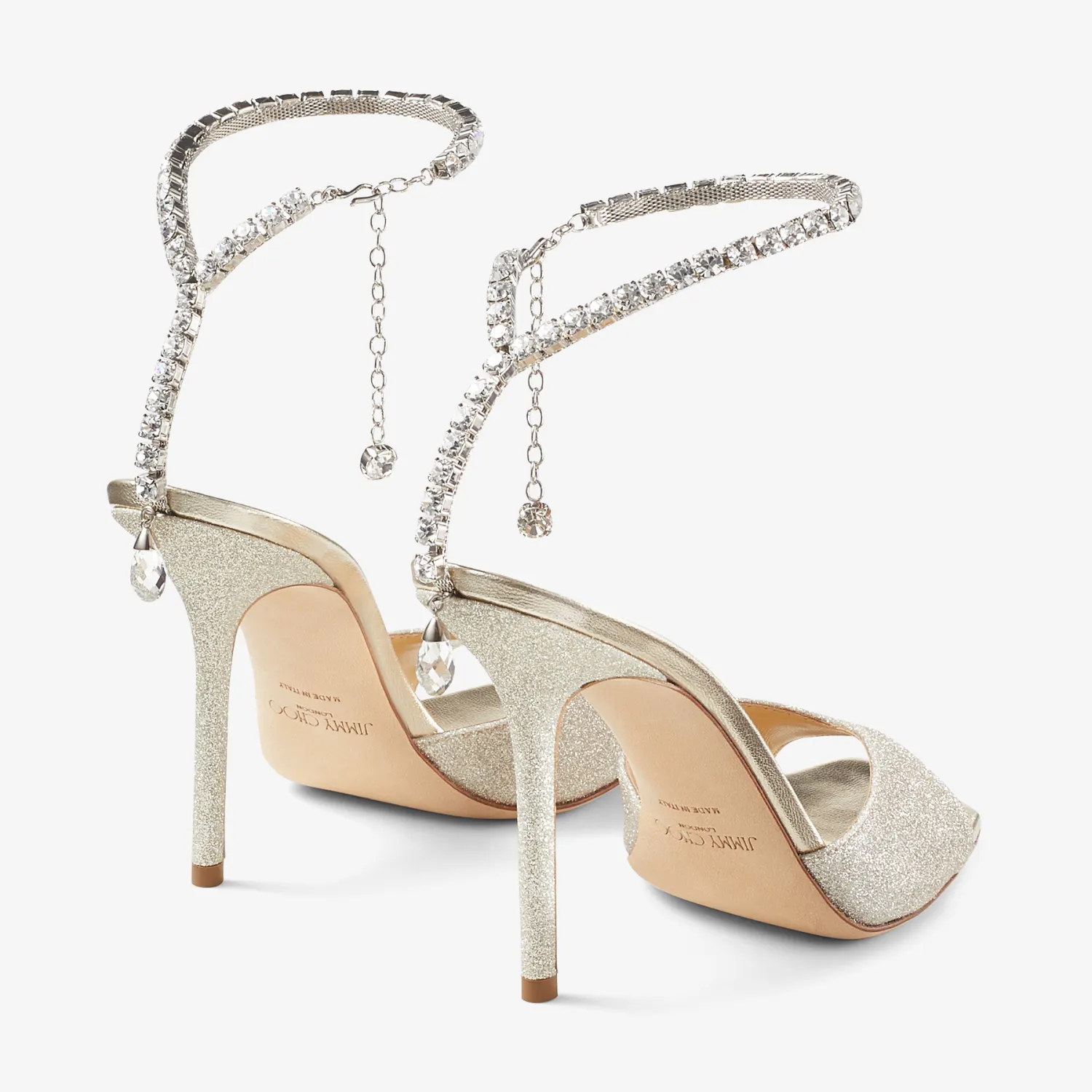 Saeda Sandal 100凉鞋 水晶饰冰白金色微粒闪粉凉鞋 Jimmy Choo