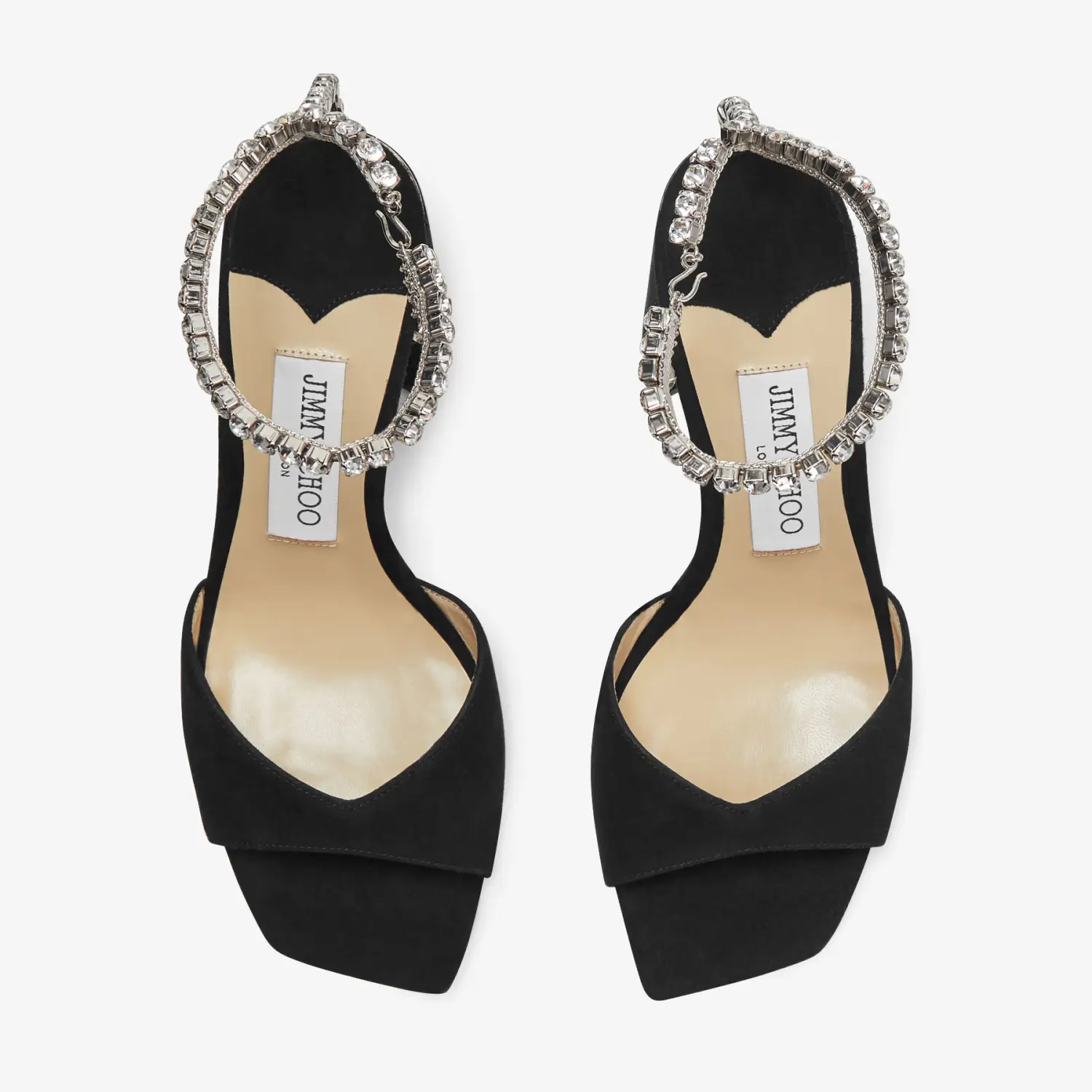 Saeda Sandal Block Heel 85 水晶链饰黑色绒面革凉鞋 新品系列 Jimmy Choo