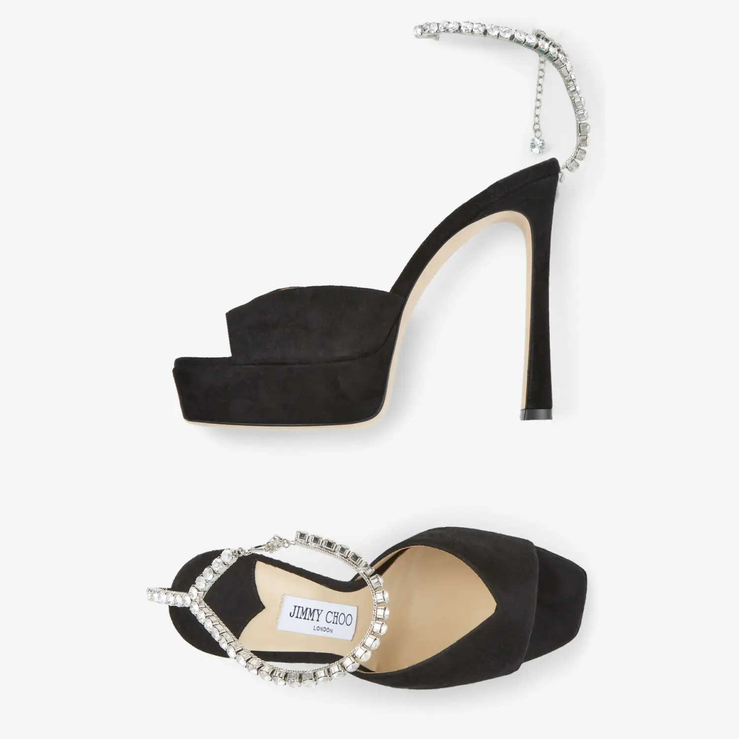 Saeda Sandal Pf 125 水晶饰黑色绒面革厚底凉鞋 夏季系列 Jimmy Choo